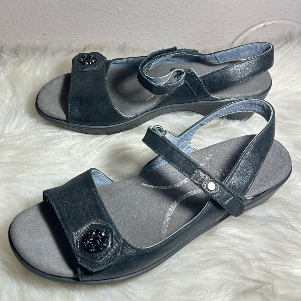 Naot Reserve Black Leather Dressy Comfort Wedge Sandals Size 6 - Picture 4 of 8
